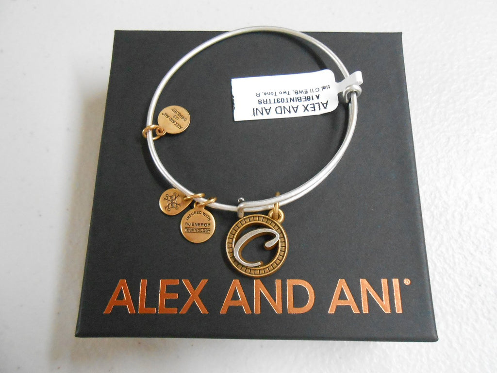 Alex and Ani Initial C Bangle Bracelet TWO-TONE New Tag Box Card 2018