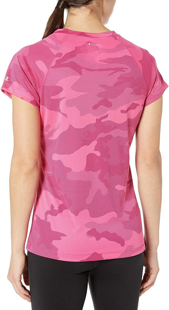 Champion Women's Short Sleeve Double Dry Performance T-Shirt, Wow Pink Camo, X-Large