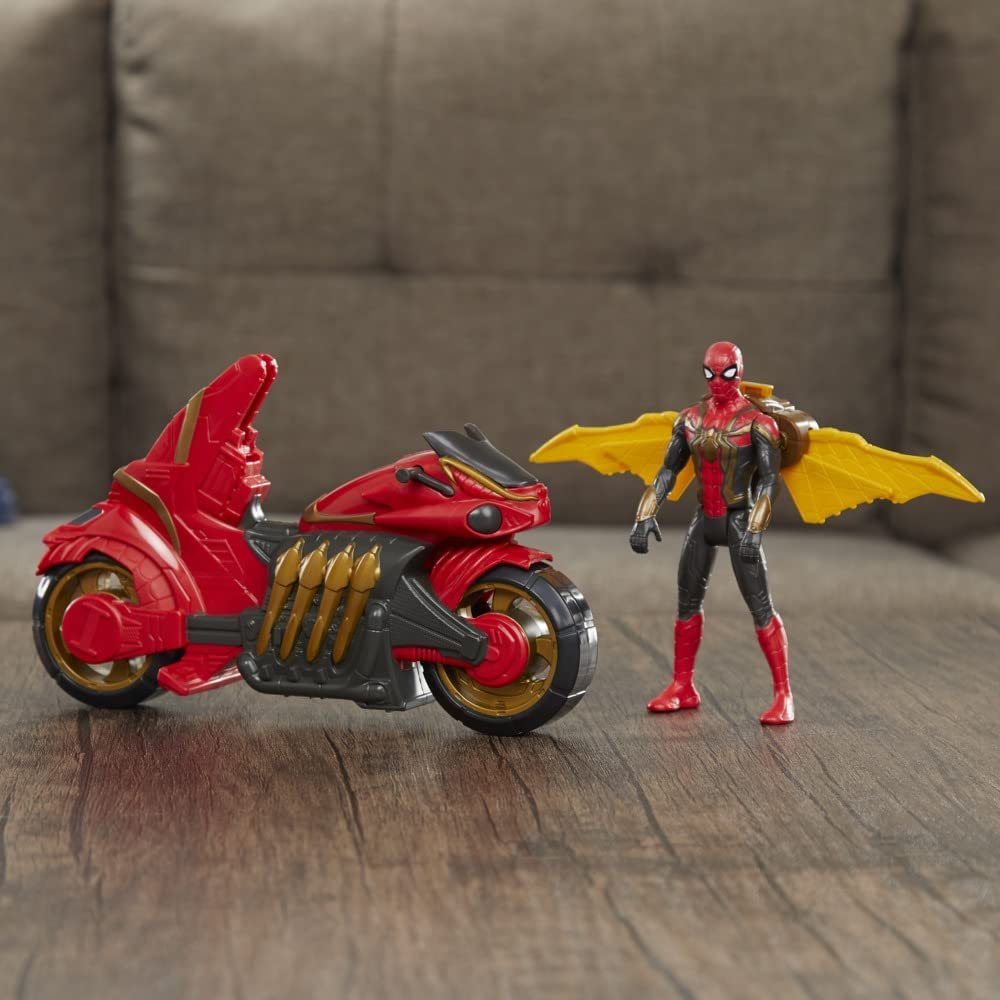 Spider-Man Marvel 6-Inch Jet Web Cycle Vehicle and Detachable Action Figure Toy with Wings, Movie-Inspired, for Kids Ages 4 and Up