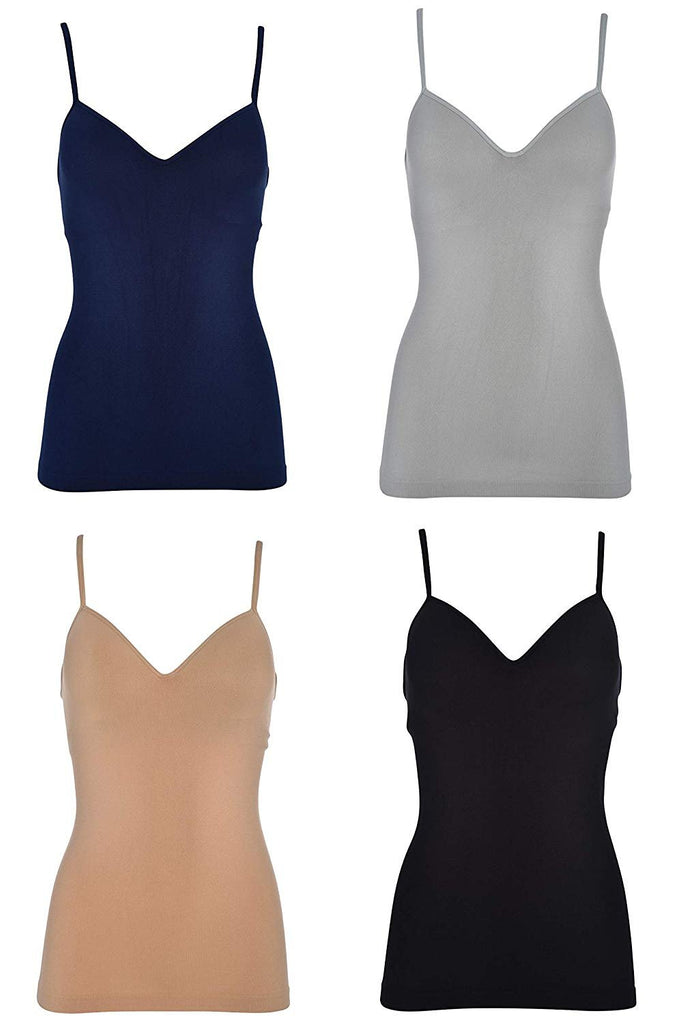 HEAD Women's Seamless Cami's Tanks 4 Pack Adjustable Spaghetti Padded Support