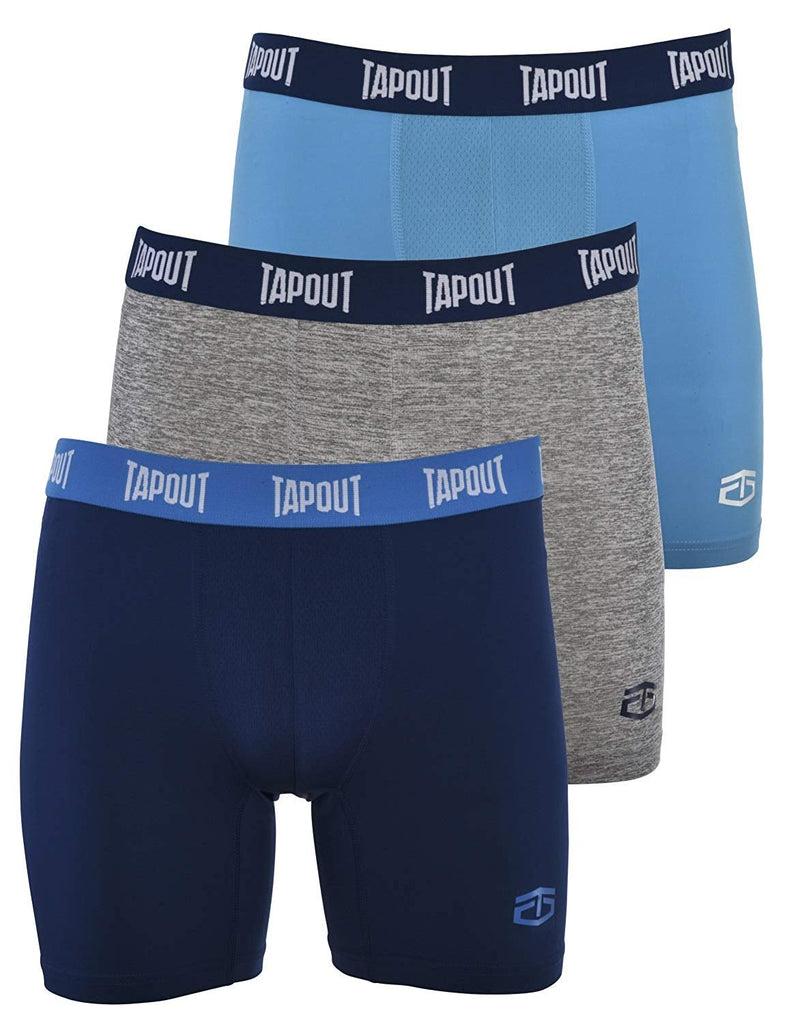 TapouT Mens Performance Boxer Briefs - 3-Pack Stretch Performance Training Underwear Breathable Athletic Fit No Fly