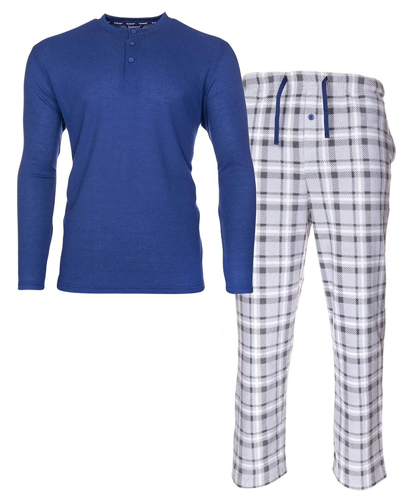 ISOTONER Mens Thermal Sleep Set - Pockets Super Soft Jersey Pajamas Knit Top Flannel Bottom