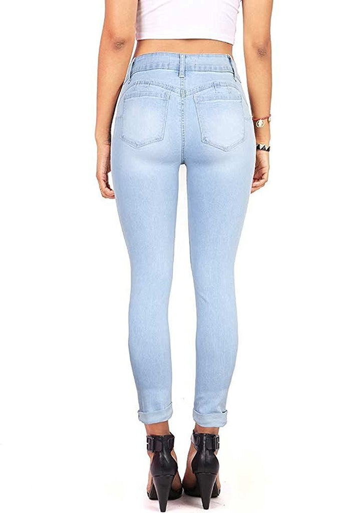 Wax Denim Women's Juniors Distressed Slim Fit Stretchy Skinny Jeans