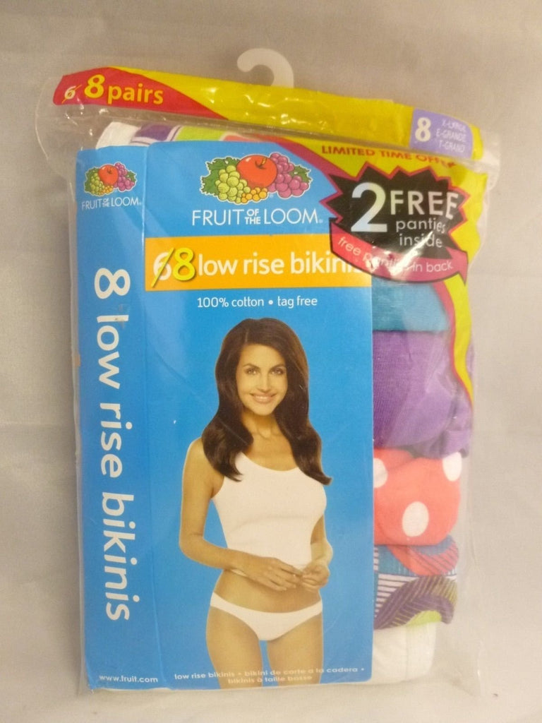 NEW Fruit Of The Loom 8-PACK Ladies Panties - LOW RISE BIKINIS Sizes 5-9 NEW