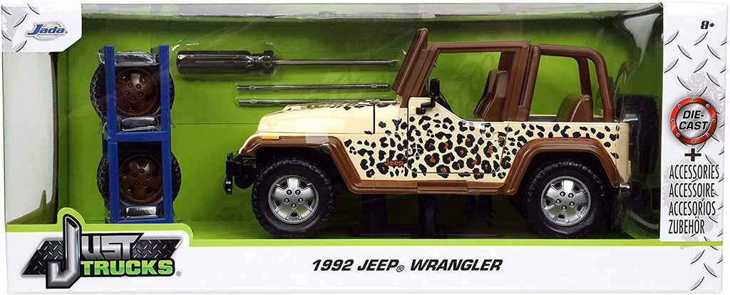 1992 Wrangler Tan and Brown with Graphics and Extra Wheels Just Trucks Series 1/24 Diecast Model Car by Jada 32426
