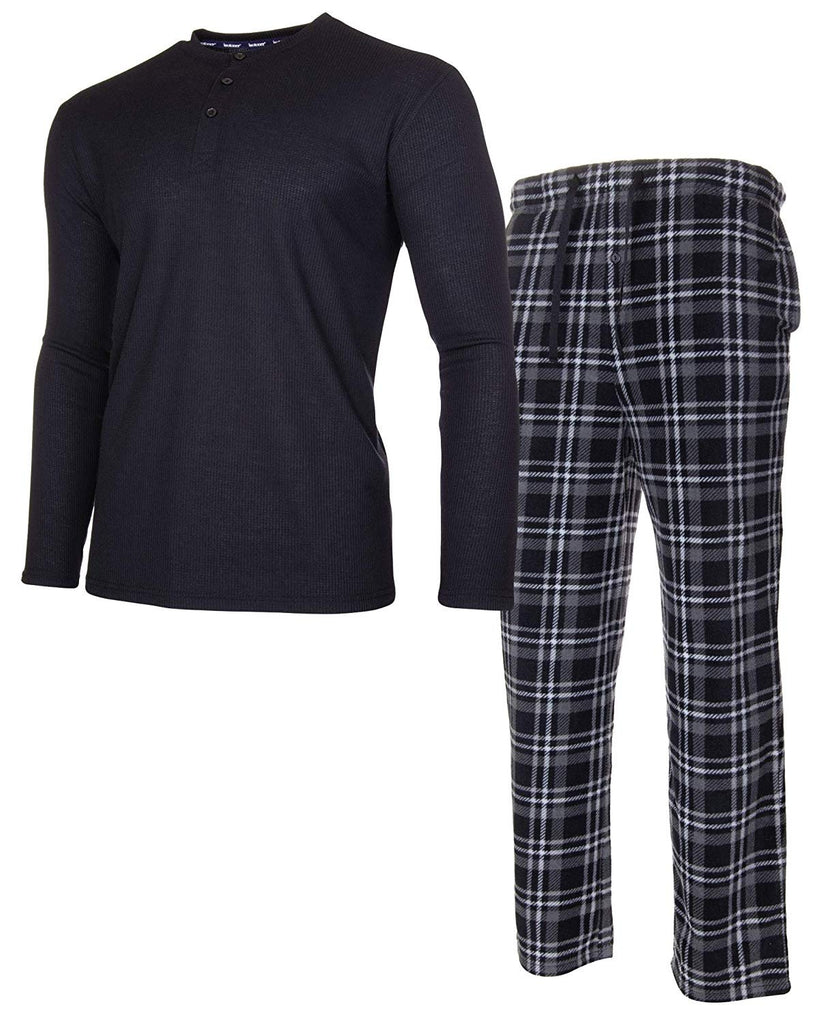 ISOTONER Mens Thermal Sleep Set - Pockets Super Soft Jersey Pajamas Knit Top Flannel Bottom