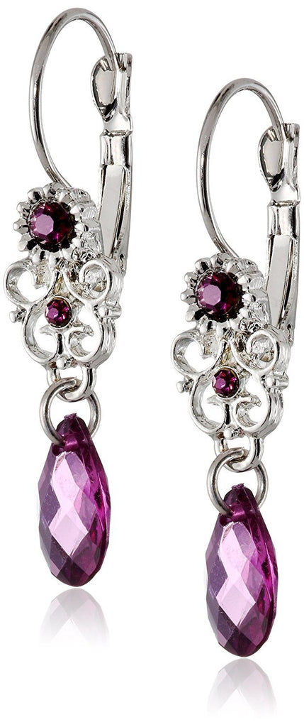 1928 Jewelry "Essentials" Silver-Tone Purple Teardrop Earrings
