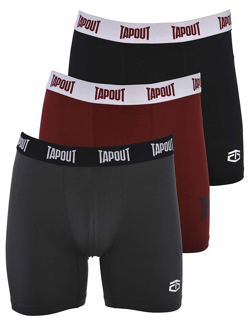 TapouT Mens Performance Boxer Briefs - 3-Pack Stretch Performance Training Underwear Breathable Athletic Fit No Fly