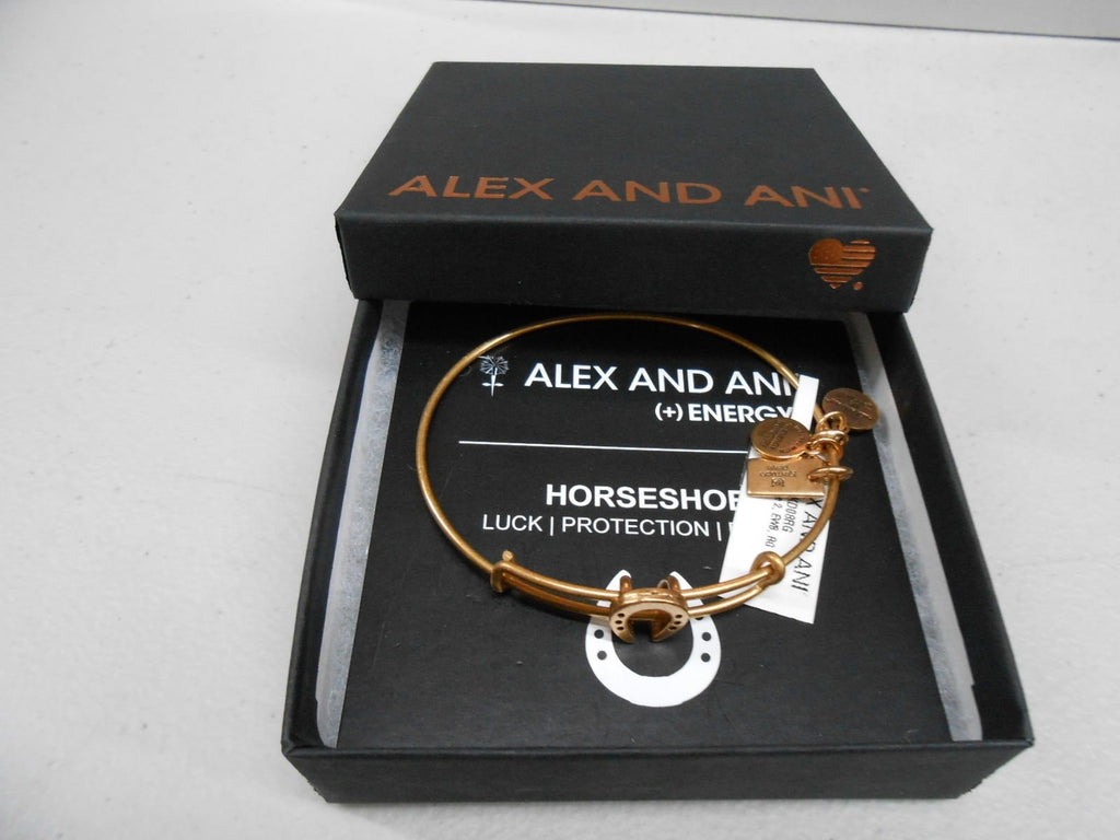 Alex and Ani Women's Horseshoe Charm Bangle Rafaelian Gold Finish