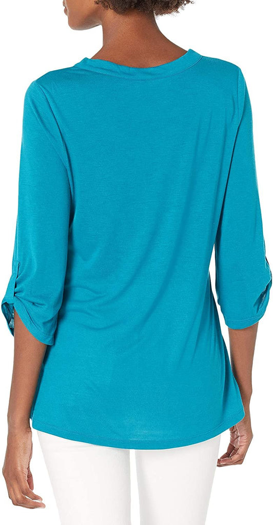 Hanes Women's Top Lightweight Shirt V-Neck Rolled Sleeve Top