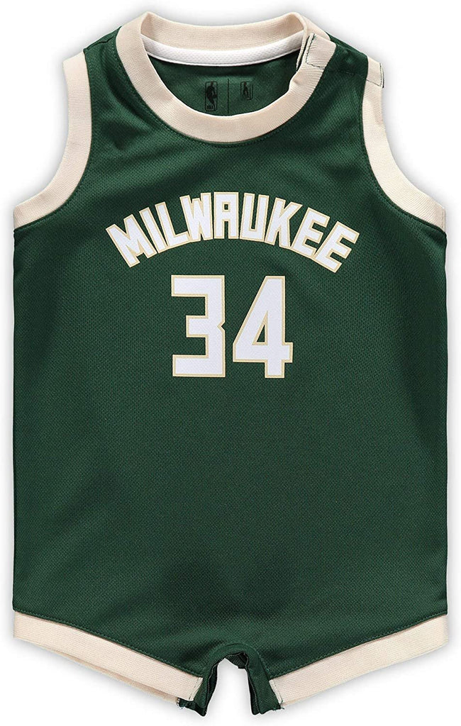 Outerstuff Giannis Antetokounmpo Milwaukee Bucks #34 Infants Green Icon Edition Romper Bodysuit Jersey