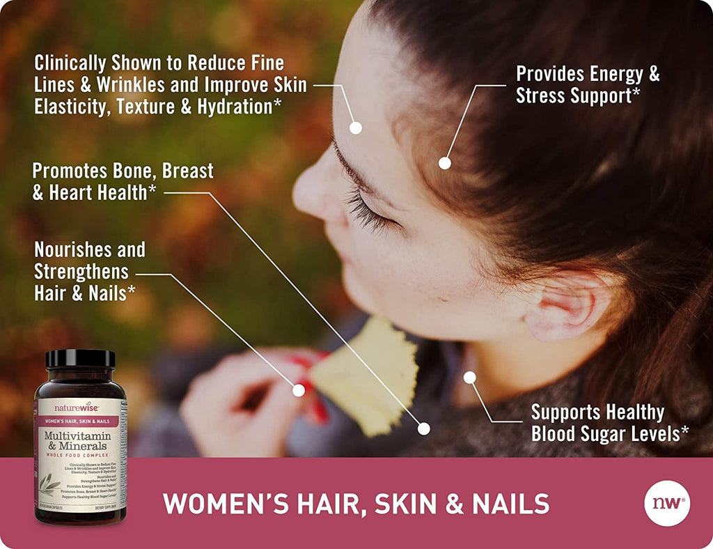 NatureWise Women’s Multivitamin with Hair, Skin, & Nails Support – Total-Body Benefits from Collagen, Biotin, Keratin and AstaReal®️ Astaxanthin for Radiant Health & Beauty (60 Count – 1 Month Supply)