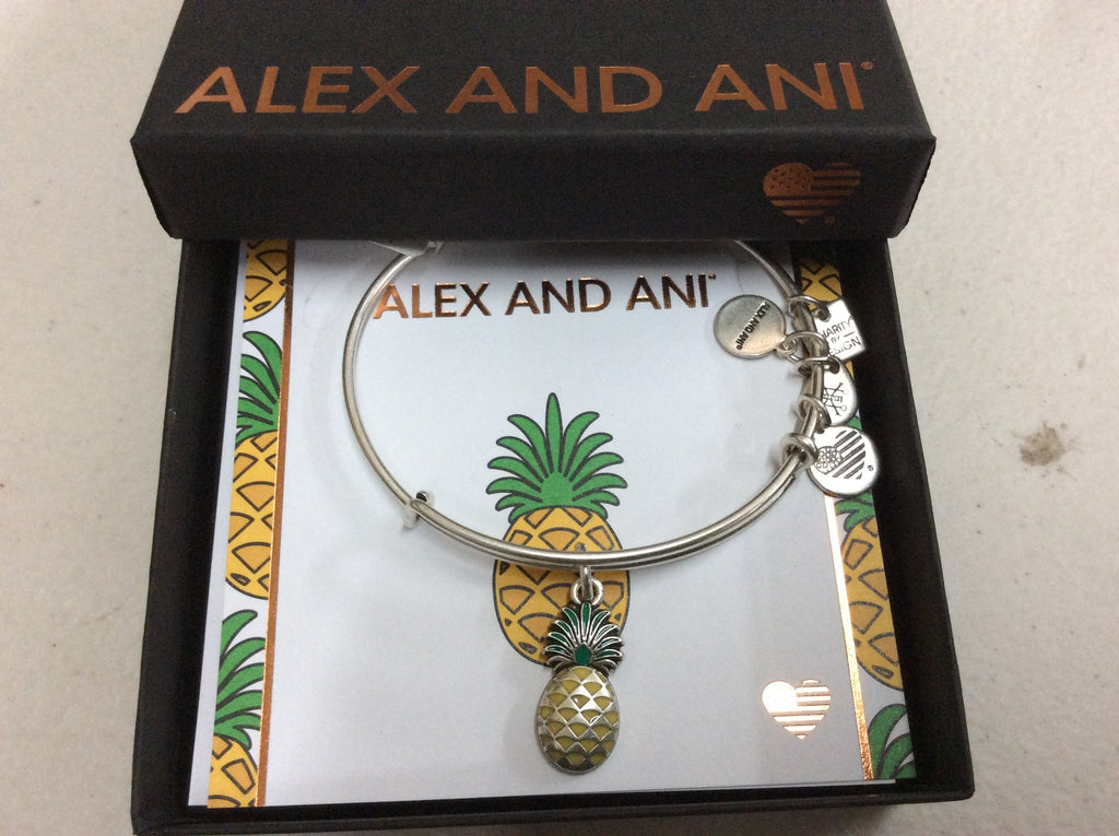 Alex and Ani Womens Charity By Design, Pineapple Charm Bangle Rafaelian Silver One Size