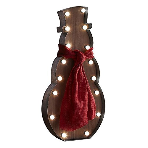 20" Metal LED Marquee Snowman Sign with Red Scarf