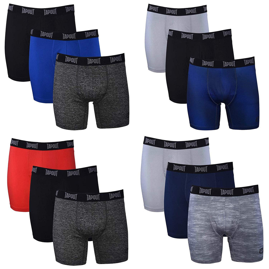 TapouT Mens Performance Boxer Briefs - 12-Pack Athletic Fit Breathable Tagless Underwear S-5XL Regular or Plus Size