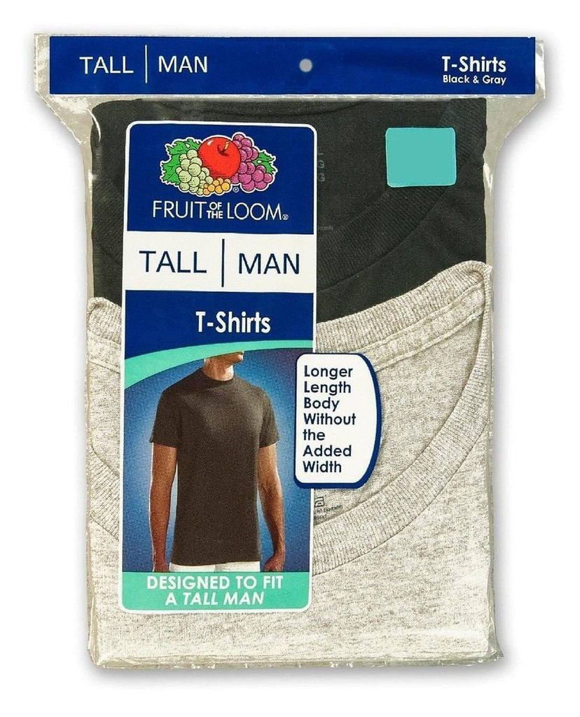 Fruit of the Loom Men's Tall Man Crew Neck T-Shirt's Black And Gray 2 or 4 pack