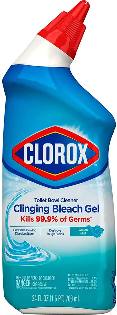 Clorox Toilet Bowl Cleaner Clinging Bleach Gel, Cool Wave, 24 Fl Oz (Pack of 12)