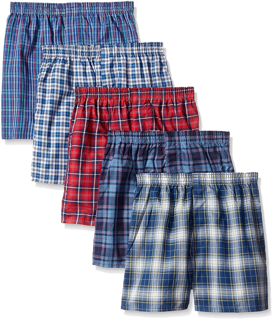 Fruit of the Loom Boys' Woven Boxer, Exposed and Covered Waistband (Pack of 5)