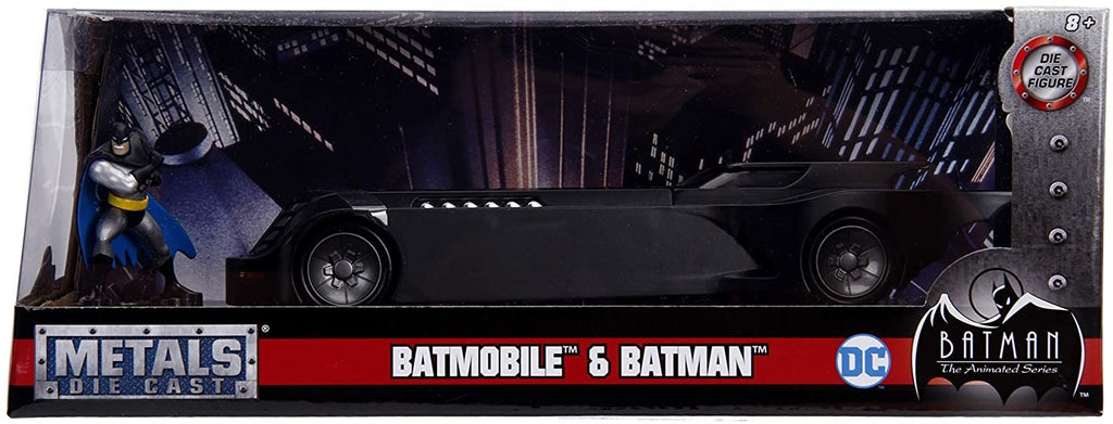 DC Comics 1:24 Batman Animated Series Batmobile Die-cast Car with 2.75" Batman Figure, Toys for Kids and Adults