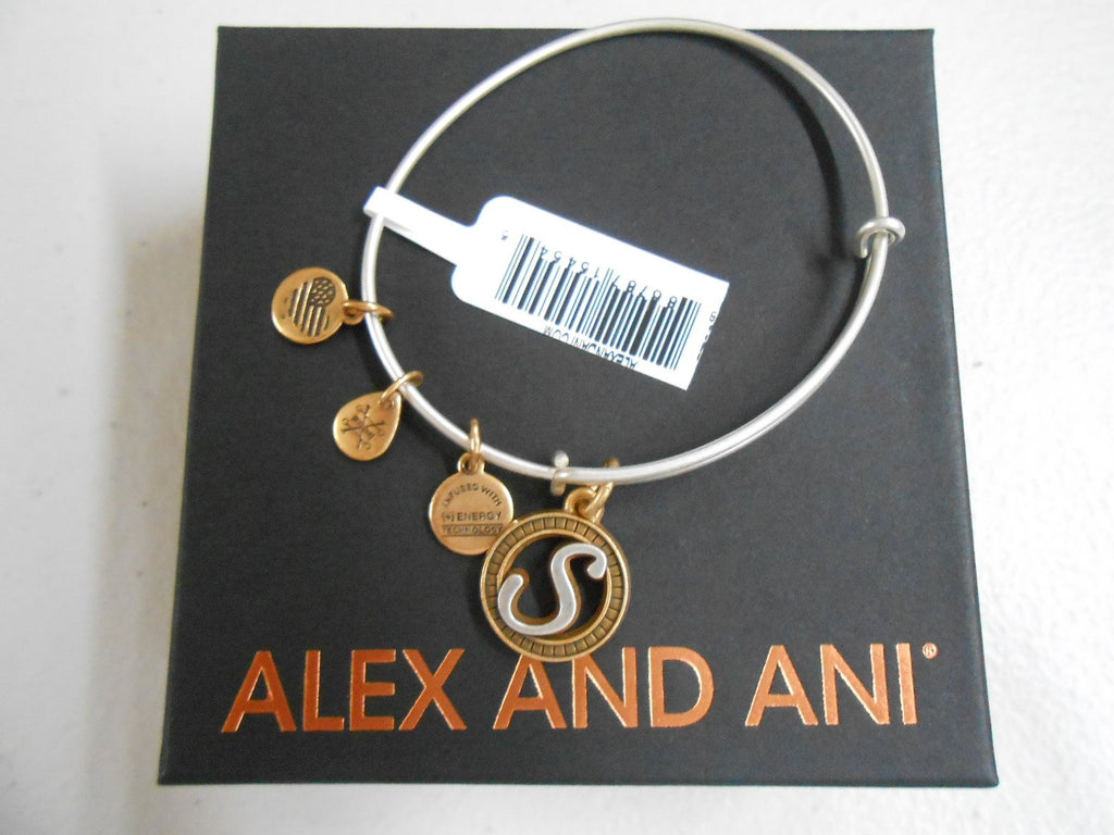 Alex and Ani Initial S Bangle Bracelet TWO-TONE New Tag Box Card 2018