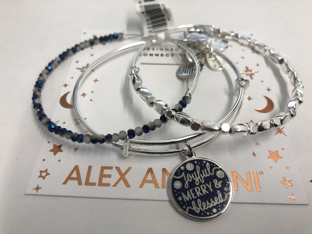 Alex and Ani Joyful, Merry & Blessed Set of 3 Bangle Bracelet Blue One Size