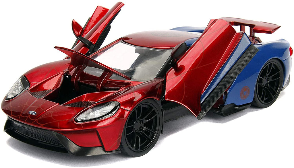 Jada Toys Marvel 1:24 2017 Ford GT Die-cast Car with 2.75" Spider-Man Figure, Toys for Kids and Adults, Red/Blue (99725)