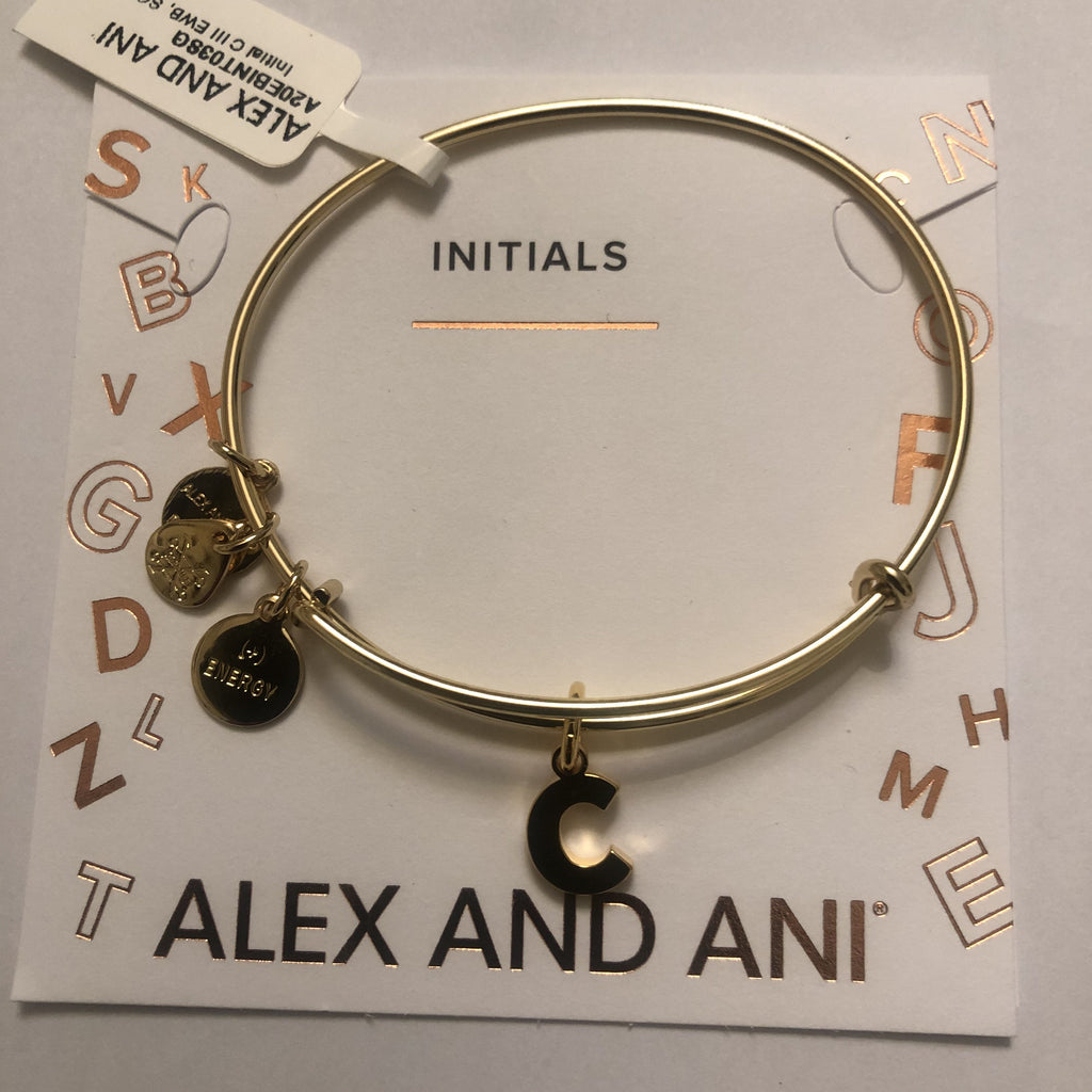 Alex and Ani Initial C III Bangle Bracelet Shiny Gold One Size, A20EBINT03SG