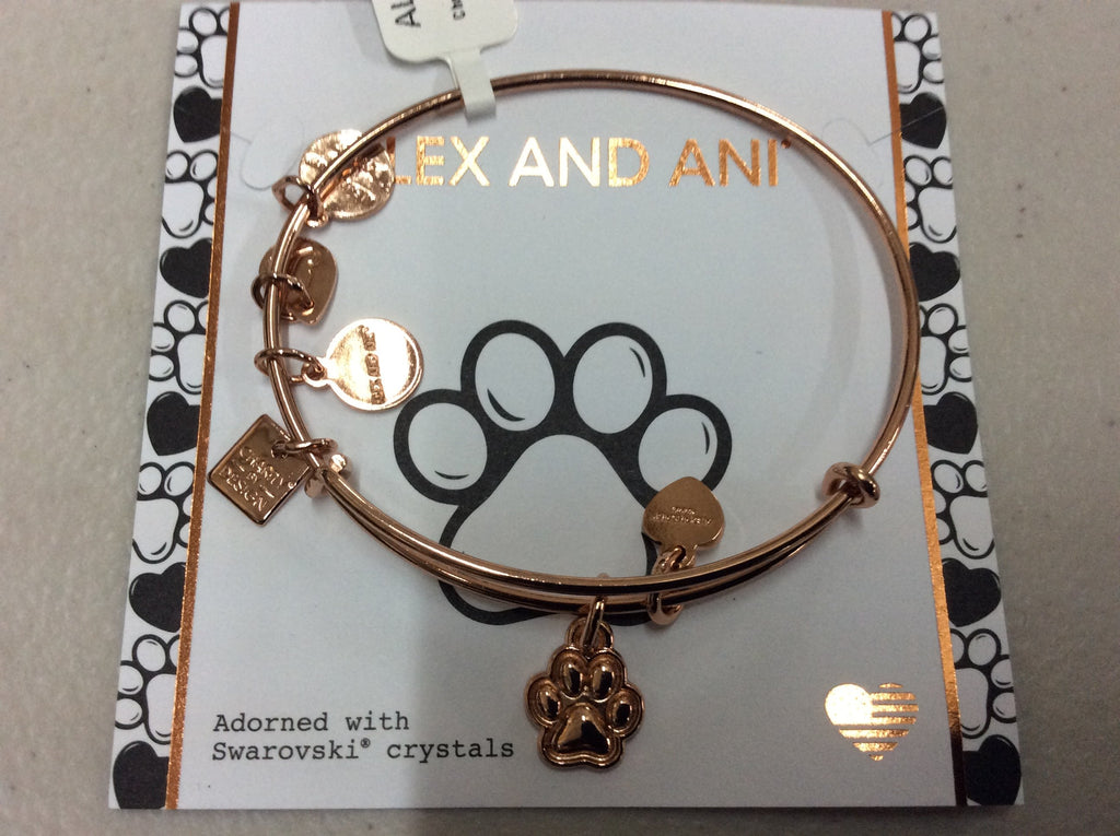 Alex and Ani Womens Charity By Design, Paw Print Duo Charm Bangle Shiny Rose One Size