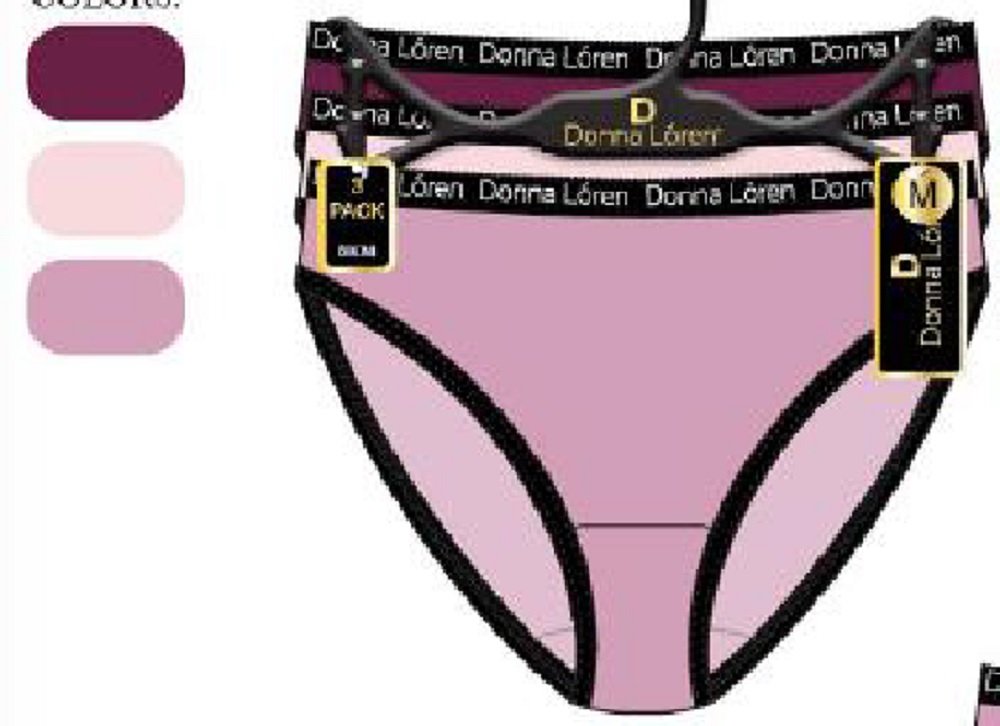 Donna L'oren Women's Hi-Cut Briefs 3-Pack Printed Waistband Panties S-XL