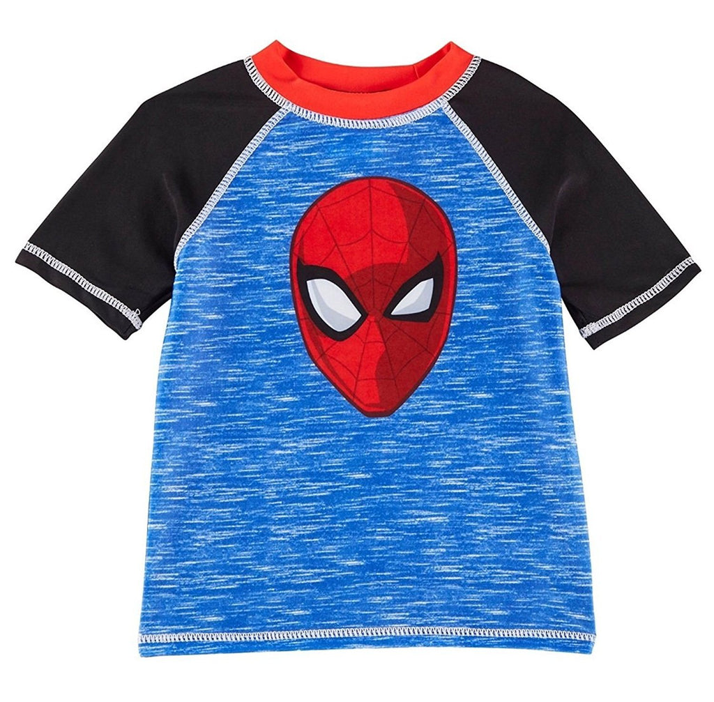 Bealls Marvel Spider Man Toddler Boys Raglan Rashguard 4T Blue/Black/Red With UPF 50 Sun Protection