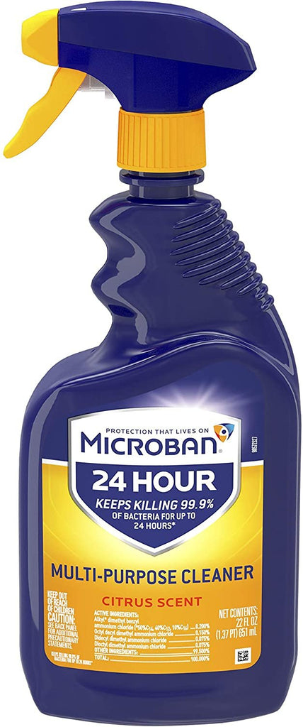 Microban 24 Hour Multi-Purpose Cleaner and Disinfectant Spray, Citrus Scent, 22 Fl Ounce, 4 Count