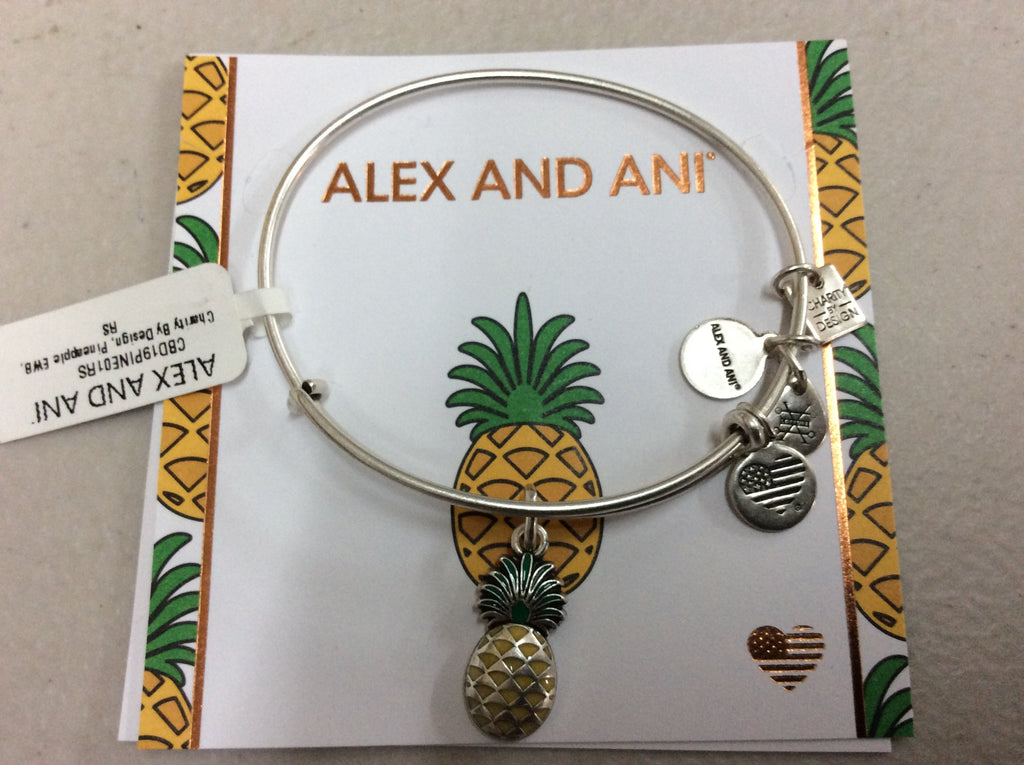 Alex and Ani Womens Charity By Design, Pineapple Charm Bangle Rafaelian Silver One Size