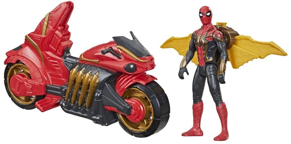 Spider-Man Marvel 6-Inch Jet Web Cycle Vehicle and Detachable Action Figure Toy with Wings, Movie-Inspired, for Kids Ages 4 and Up