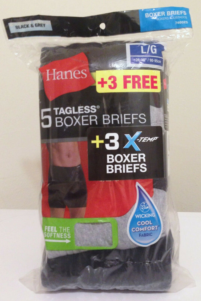 Hanes Men's Boxer Briefs 8-Pack Combo Pack 5 Regular + 3 X-Temp Long Leg