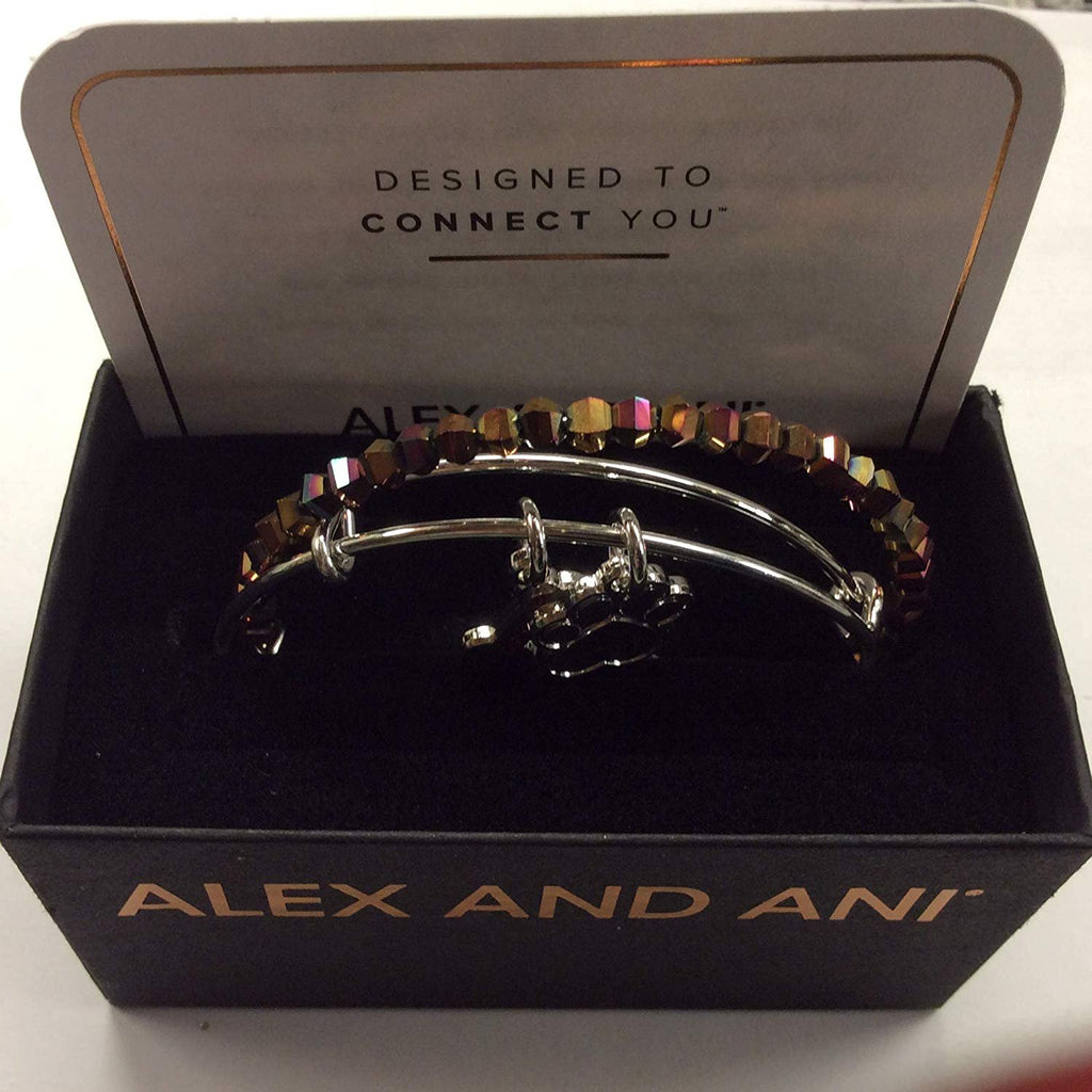 Alex and Ani Dog Bone and Paw Set of 2 Bangle Bracelet Shiny Silver One Size
