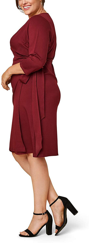 Seek No Further by Fruit of the Loom Women's Plus Size Ponte Â¾ Sleeve V-Neck Wrap Dress