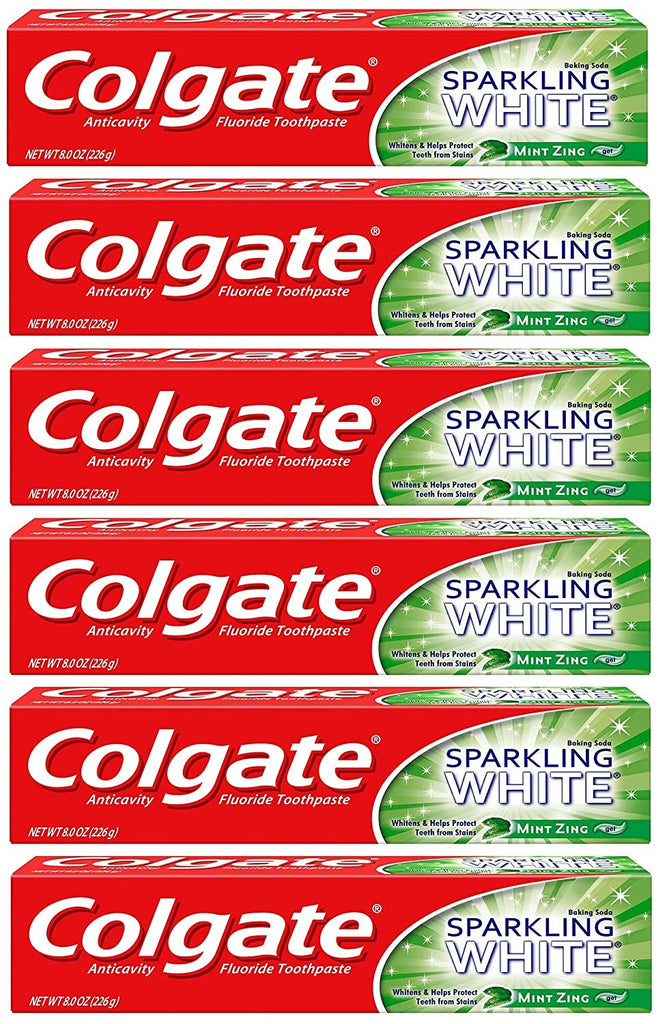 Colgate Sparkling White Whitening Toothpaste, Mint - 8 ounce (6 Pack)