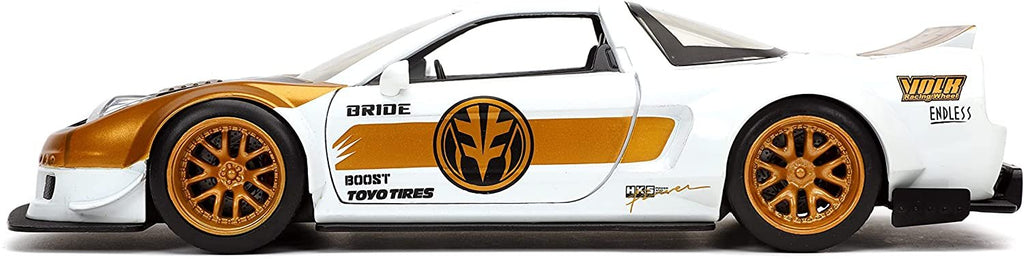 Jada Toys Power Rangers 1:24 2002 Honda NSX Type-R Japan Spec Die-cast Car with 2.75" White Ranger Figure, Toys for Kids and Adults