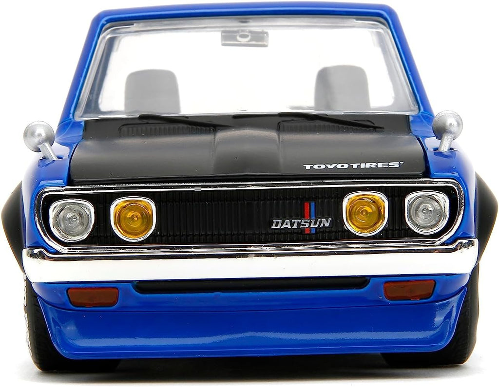 Just Trucks 1:24 Datsun 620 Pickup Die-Cast Truck w/Tire Rack, Toys for Kids and Adults(Blue/Black Stripe)