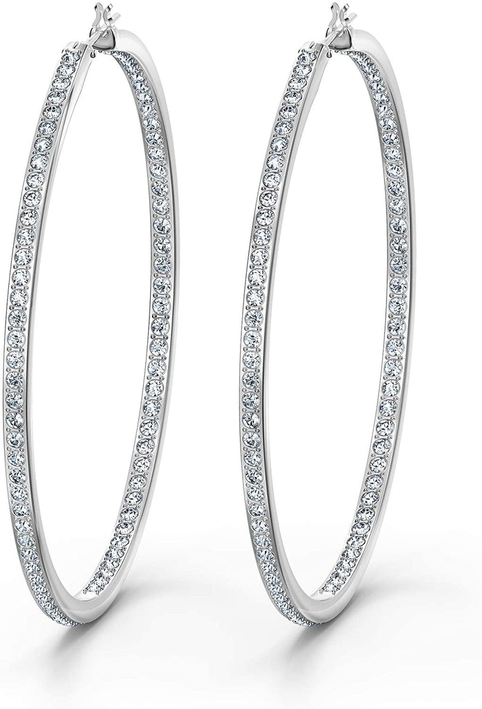 Swarovski Rare Hoop Pierced Earrings, White, Rhodium plated