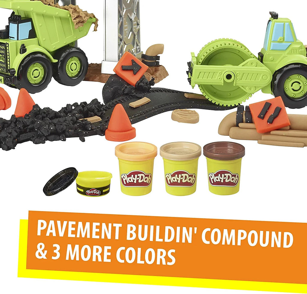 Play-Doh Wheels Gravel Yard Construction Toy with Non-Toxic Pavement Buildin' Compound Plus 3 Additional Colors