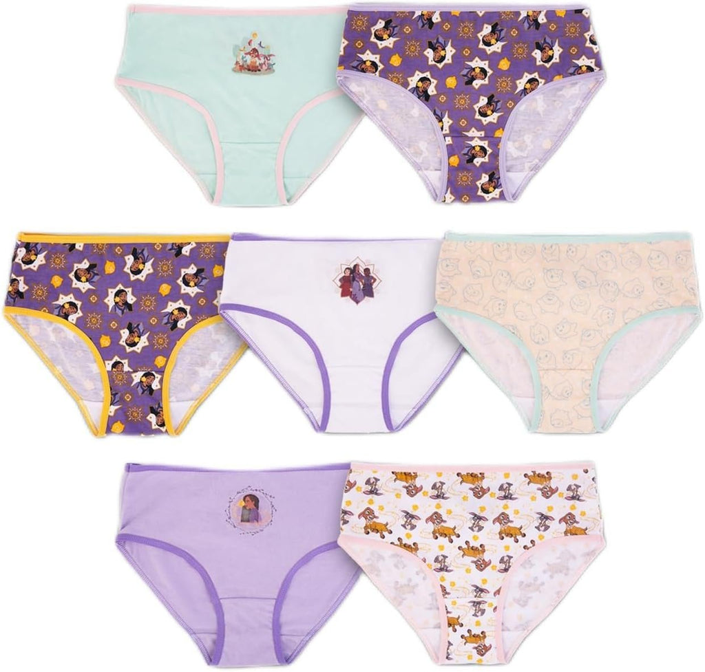 Disney Girls' Wish 100% Combed Cotton 7-Pack Underwear in Sizes 4, 6, 8