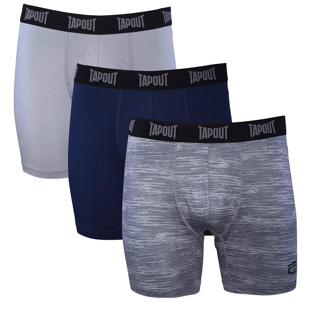 TapouT Mens Performance Boxer Briefs - 3-Pack Stretch Performance Training Underwear Breathable Athletic Fit No Fly