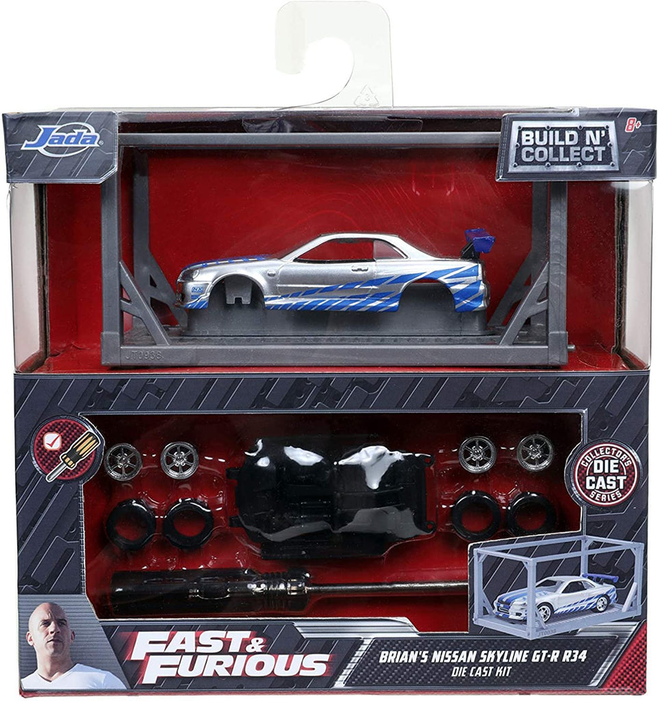 Jada Toys Fast & Furious 1:55 Brian's 2002 Nissan GT-R R34 Build N' Collect Die-cast Model Kit, Toys for Kids and Adults