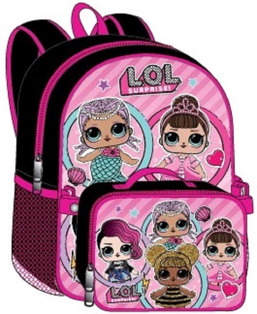 LOL Surprise Backpack With Lunchkit - Girls School Knapsack Cute Kids Childrens