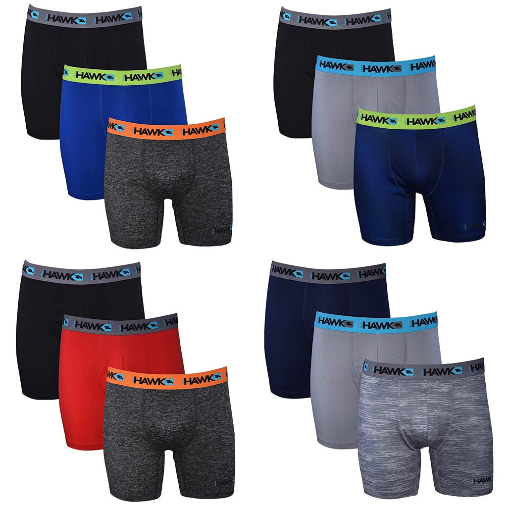 Tony Hawk Mens Performance Boxer Briefs - 12-Pack Athletic Fit No Fly Breathable Tagless Underwear S-5XL Regular or Plus Size