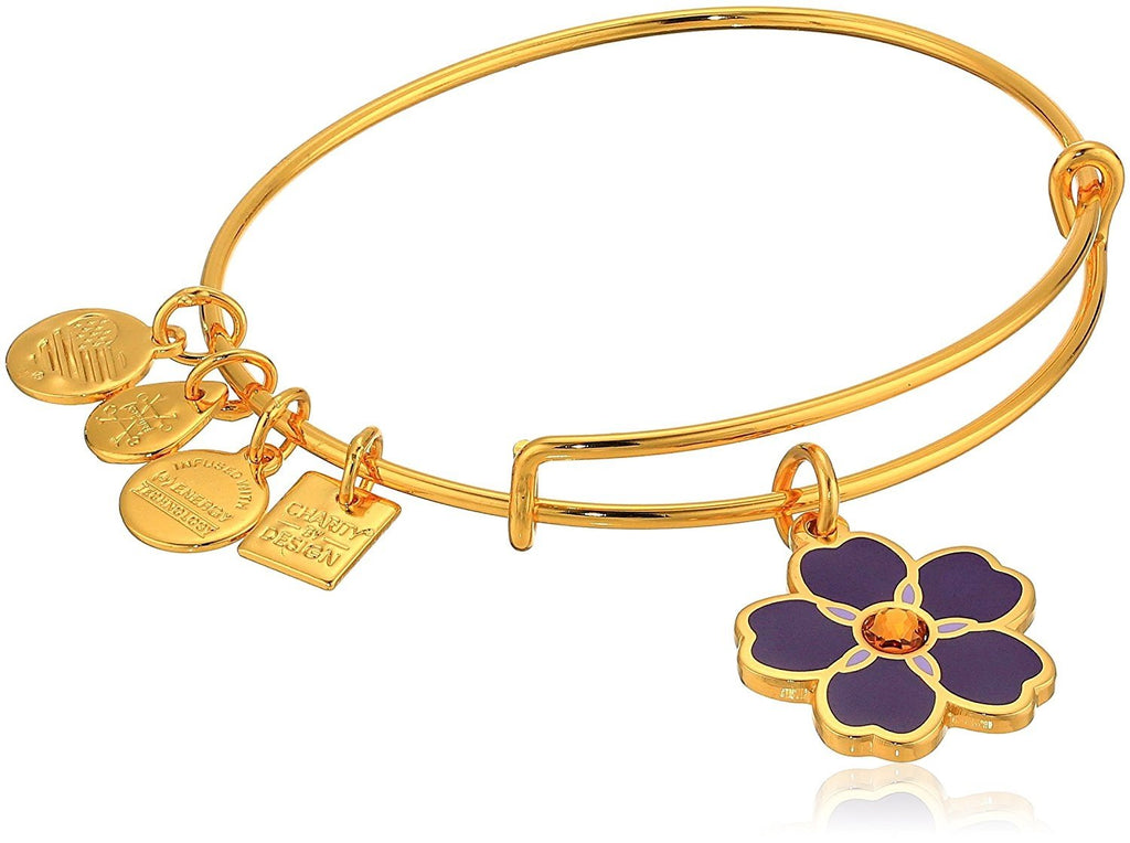 Alex and Ani Women's Charity By Design, Forget Me Not Charm Bangle Bracelet, Shiny Gold, Expandable