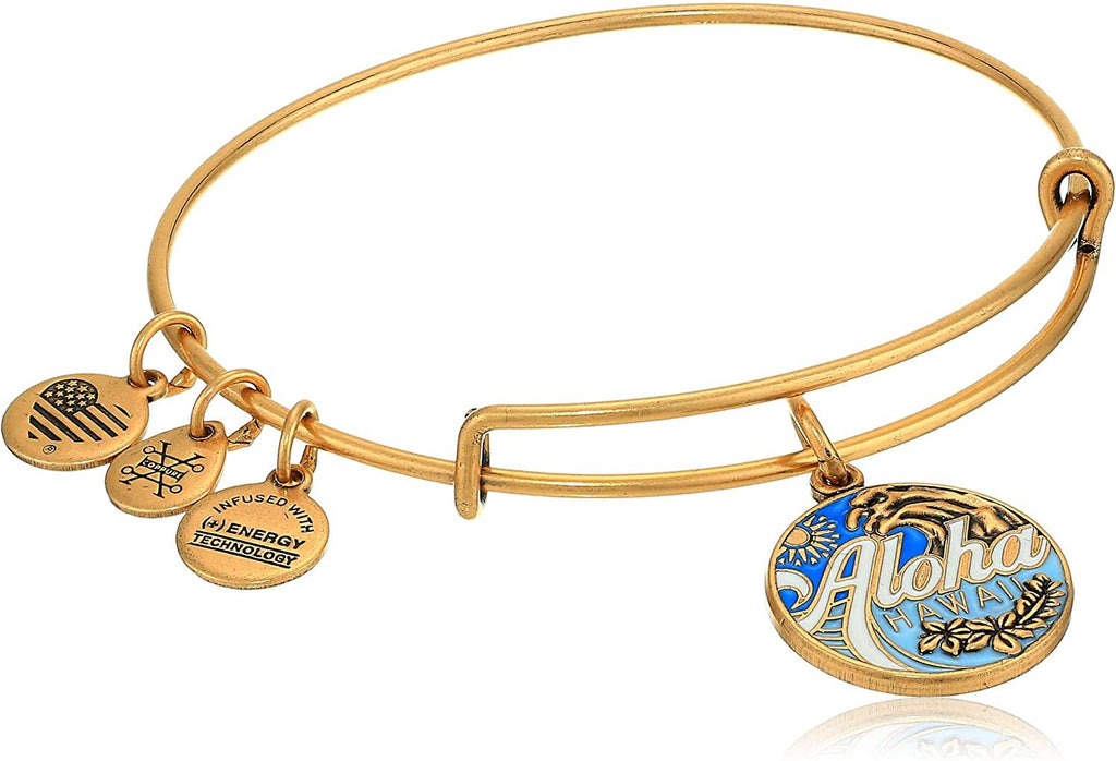 Alex And Ani Replenishment 19 Women's Aloha II Charm Bangle, Rafaelian Gold