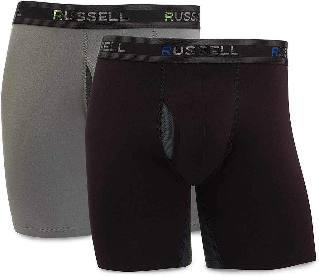 Russell Athletic Men’s Cotton Performance Stretch Boxer Brief Underwear (2 Pack)