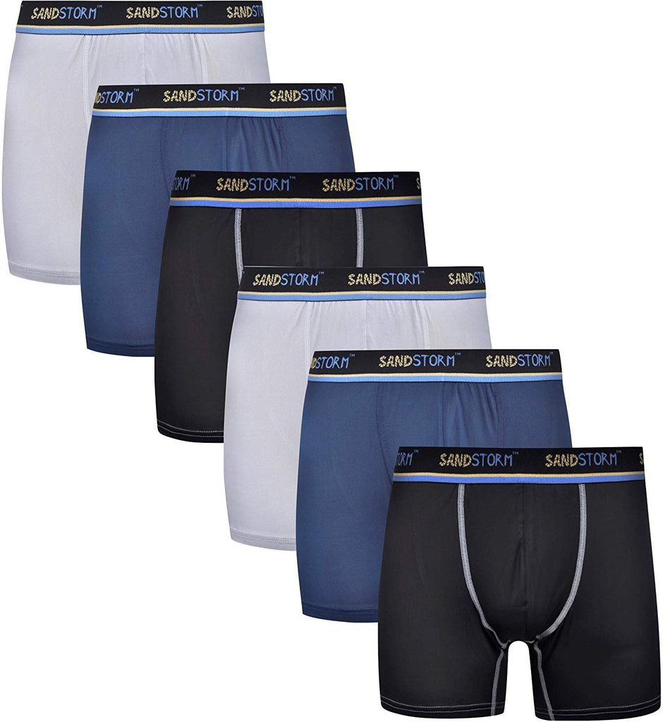 Sand Storm Mens Performance Boxer Briefs - 6-Pack No-Fly Tagless Breathable Underwear S-5XL Regular or Plus Size